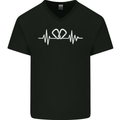 Pulse Rock Climbing Climber Climb ECG Mens V-Neck Cotton T-Shirt Black