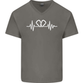 Pulse Rock Climbing Climber Climb ECG Mens V-Neck Cotton T-Shirt Charcoal