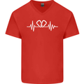 Pulse Rock Climbing Climber Climb ECG Mens V-Neck Cotton T-Shirt Red