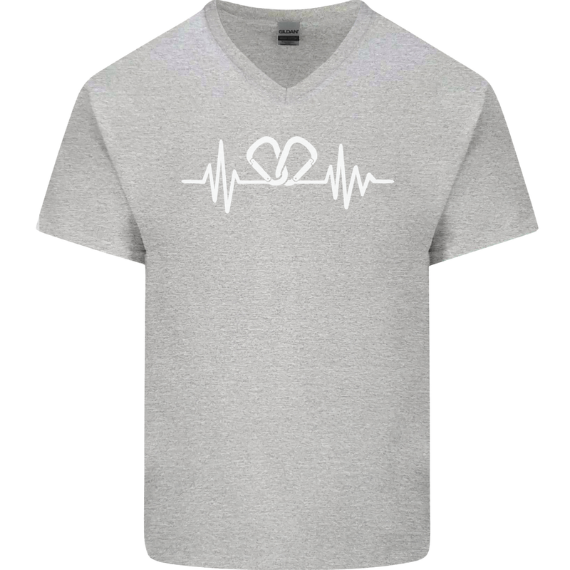 Pulse Rock Climbing Climber Climb ECG Mens V-Neck Cotton T-Shirt Sports Grey
