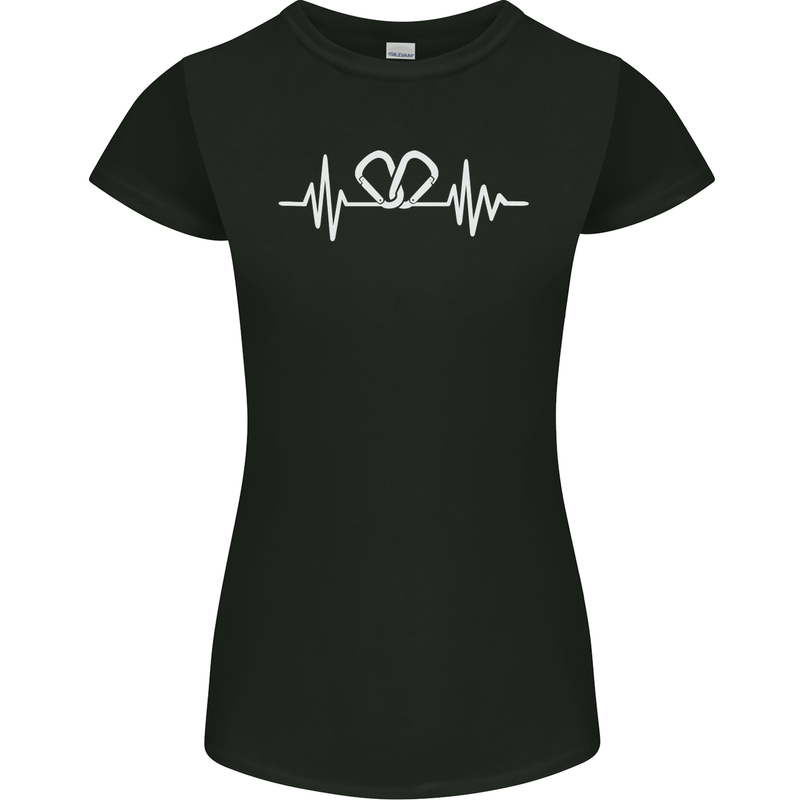 Pulse Rock Climbing Climber Climb ECG Womens Petite Cut T-Shirt Black