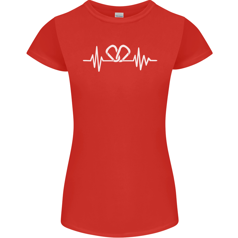 Pulse Rock Climbing Climber Climb ECG Womens Petite Cut T-Shirt Red