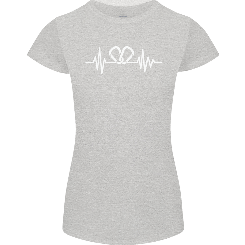 Pulse Rock Climbing Climber Climb ECG Womens Petite Cut T-Shirt Sports Grey