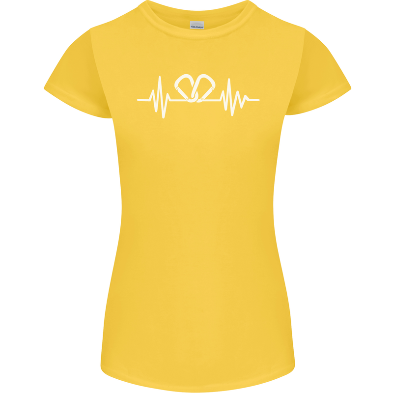 Pulse Rock Climbing Climber Climb ECG Womens Petite Cut T-Shirt Yellow