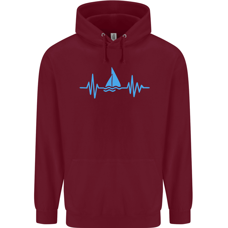 Pulse Sailing Sailor Boat Funny Captain ECG Mens 80% Cotton Hoodie Maroon