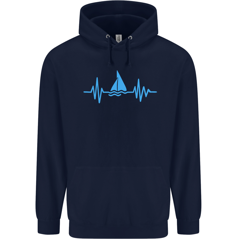 Pulse Sailing Sailor Boat Funny Captain ECG Mens 80% Cotton Hoodie Navy Blue