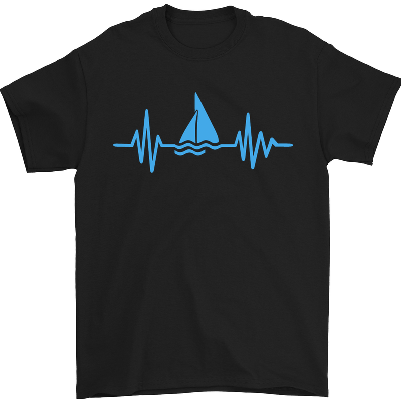Pulse Sailing Sailor Boat Funny Captain ECG Mens T-Shirt Cotton Gildan Black