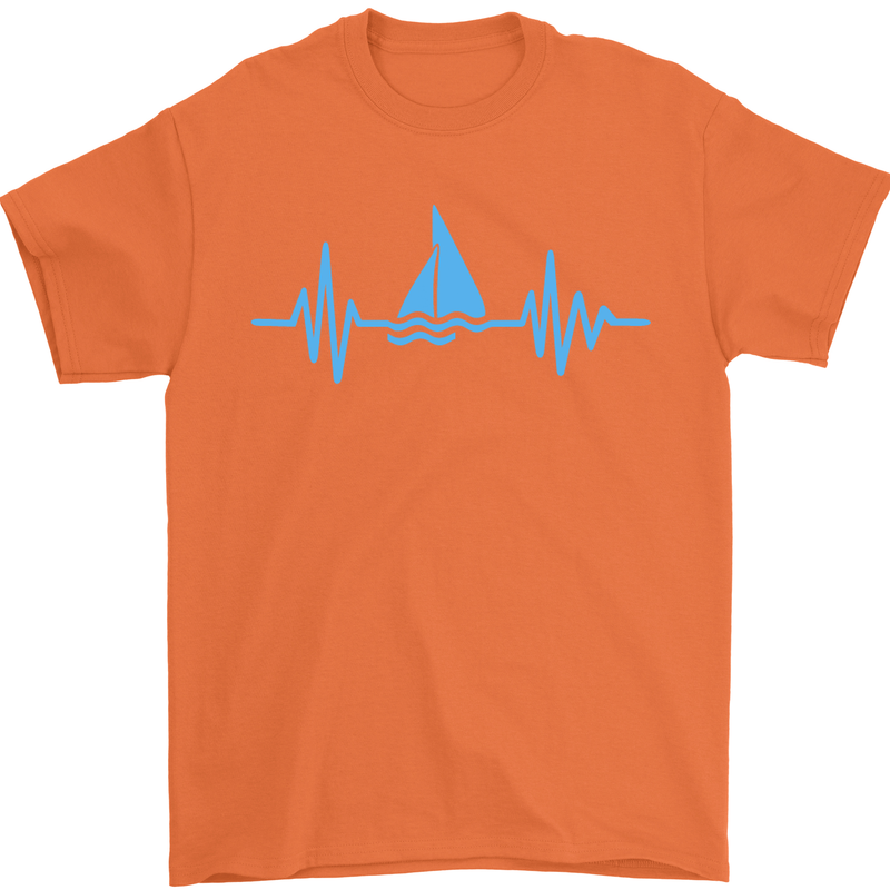 Pulse Sailing Sailor Boat Funny Captain ECG Mens T-Shirt Cotton Gildan Orange