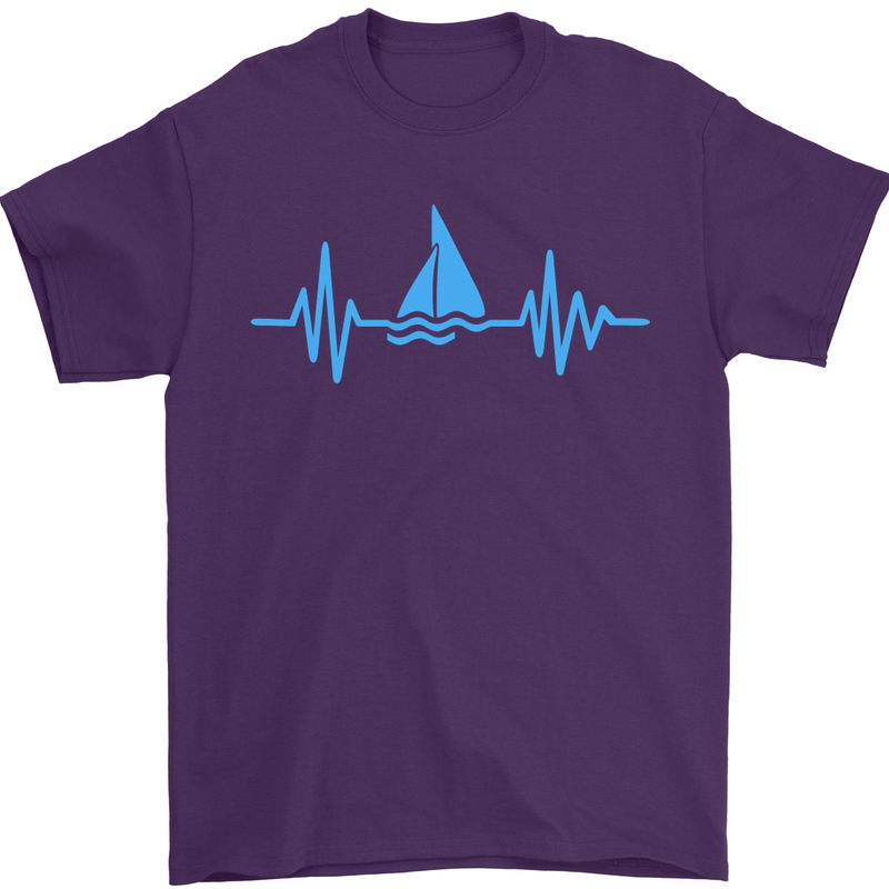 Pulse Sailing Sailor Boat Funny Captain ECG Mens T-Shirt Cotton Gildan Purple