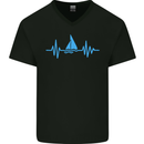 Pulse Sailing Sailor Boat Funny Captain ECG Mens V-Neck Cotton T-Shirt Black
