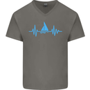 Pulse Sailing Sailor Boat Funny Captain ECG Mens V-Neck Cotton T-Shirt Charcoal