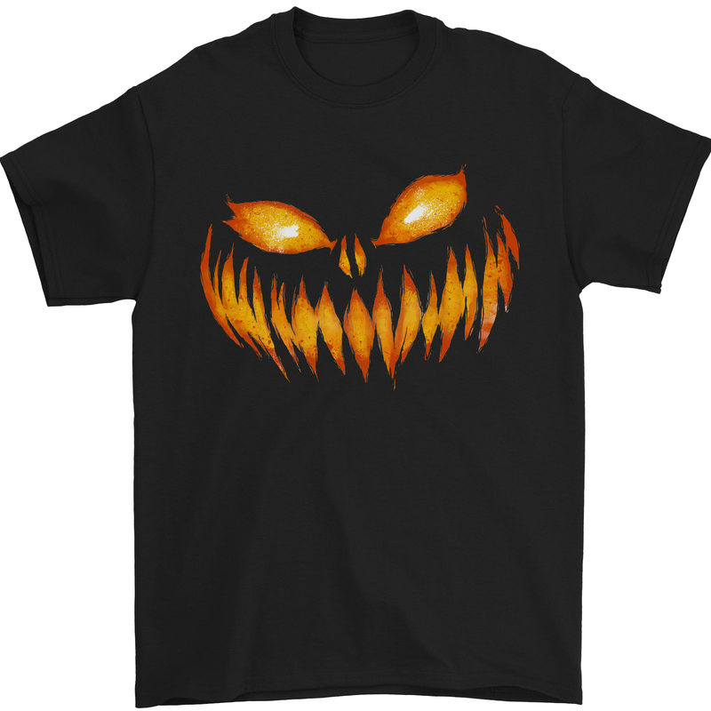 Pumpkin Face Halloween Horror Scary Mens T-Shirt Cotton Gildan Black