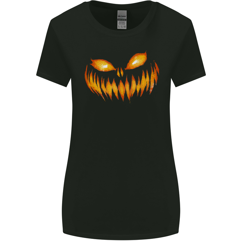 Pumpkin Face Halloween Horror Scary Womens Wider Cut T-Shirt Black