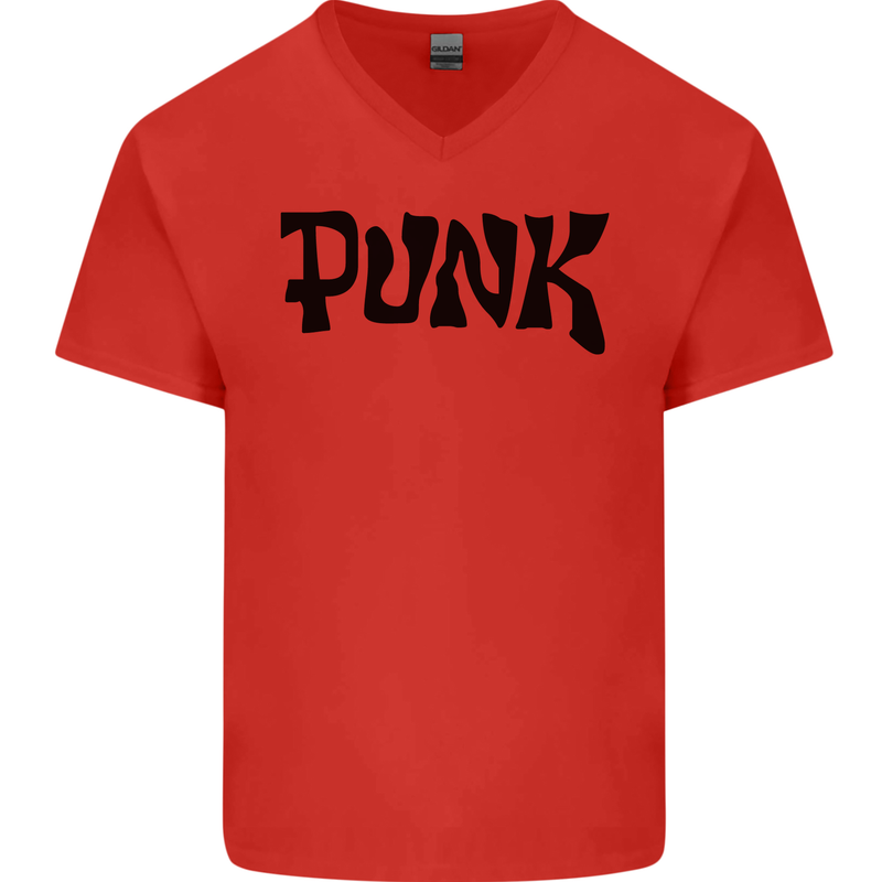 Punk As Worn By Mens V-Neck Cotton T-Shirt Red