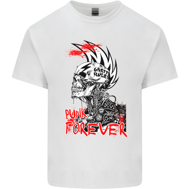 Punk Forever Rocker Skull Music Festival Mens Cotton T-Shirt Tee Top White