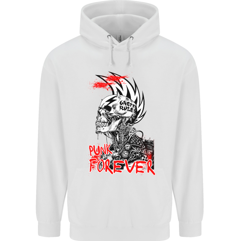 Punk Forever Rocker Skull Music Festival Mens Hoodie White