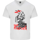 Punk Forever Rocker Skull Music Festival Mens V-Neck Cotton T-Shirt White