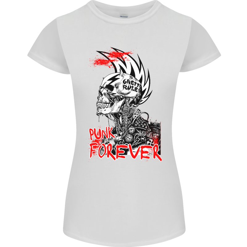 Punk Forever Rocker Skull Music Festival Womens Petite Cut T-Shirt White