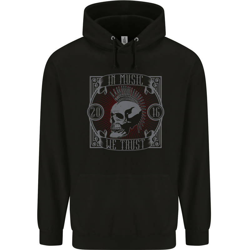 Punk Rock In Music We Trust Skull Childrens Kids Hoodie Black