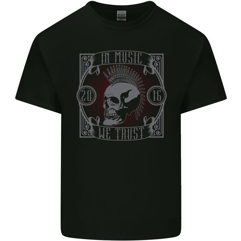Punk Rock In Music We Trust Skull Kids T-Shirt Childrens Black