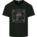 Punk Rock In Music We Trust Skull Mens V-Neck Cotton T-Shirt Black