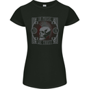 Punk Rock In Music We Trust Skull Womens Petite Cut T-Shirt Black
