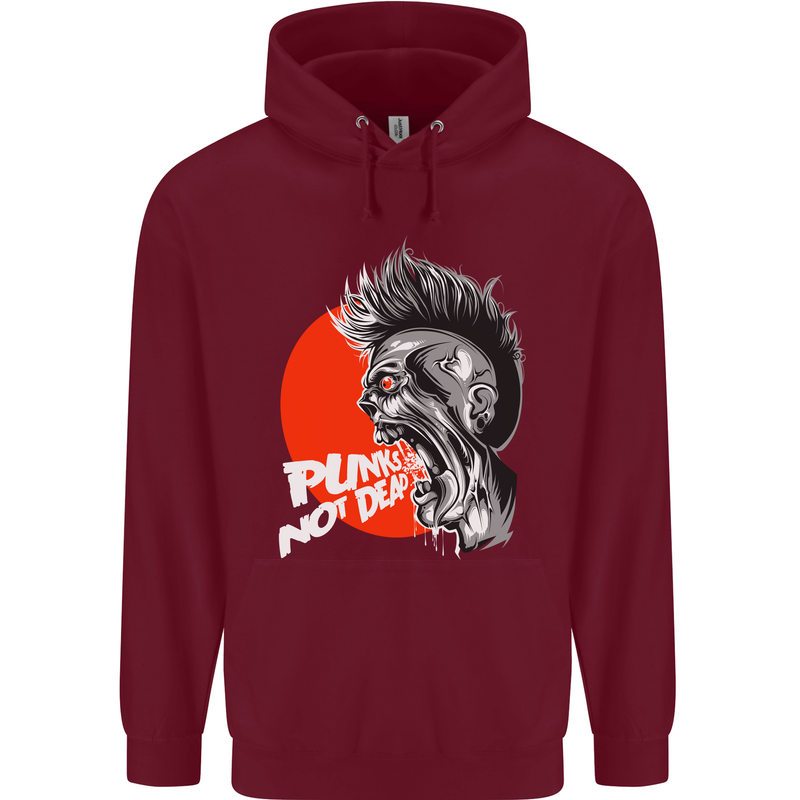 Punk's Not Dead Rock Music Skull Childrens Kids Hoodie Maroon