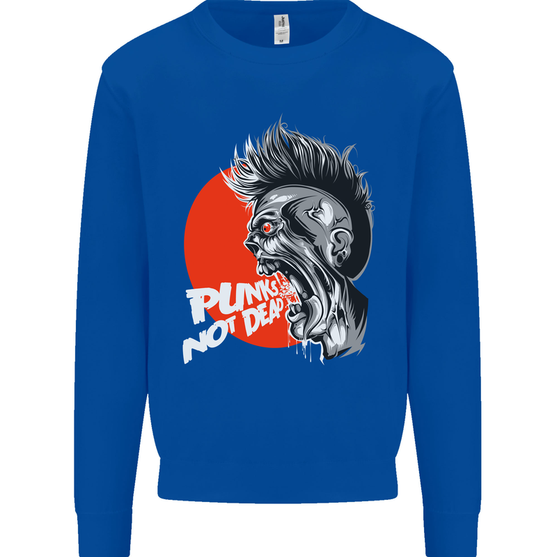 Punk's Not Dead Rock Music Skull Kids Sweatshirt Jumper Royal Blue