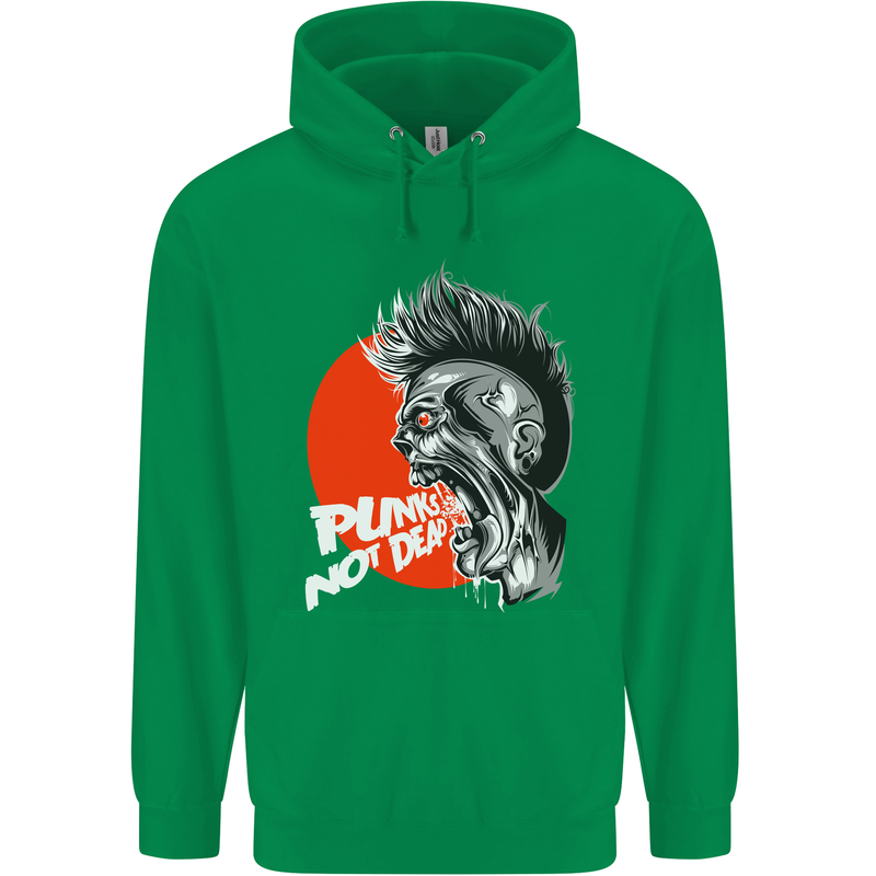 Punk's Not Dead Rock Music Skull Mens 80% Cotton Hoodie Irish Green