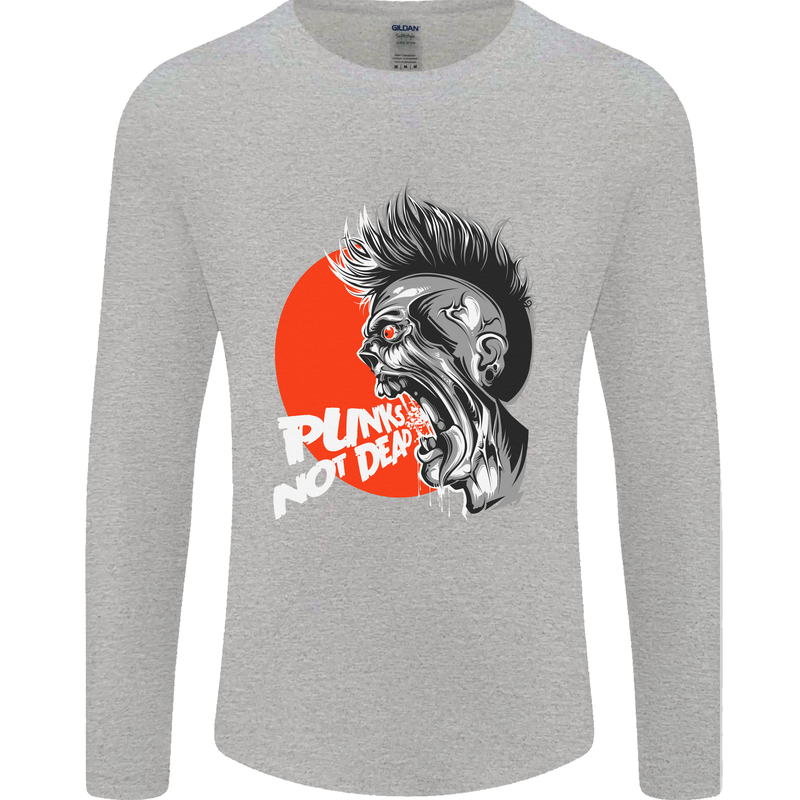 Punk's Not Dead Rock Music Skull Mens Long Sleeve T-Shirt Sports Grey
