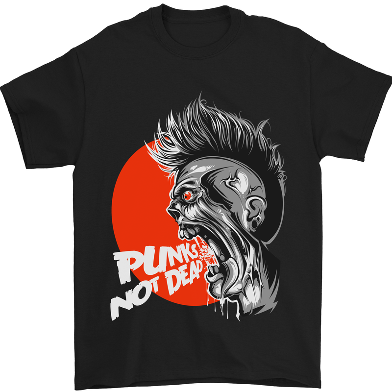 Punk's Not Dead Rock Music Skull Mens T-Shirt Cotton Gildan Black
