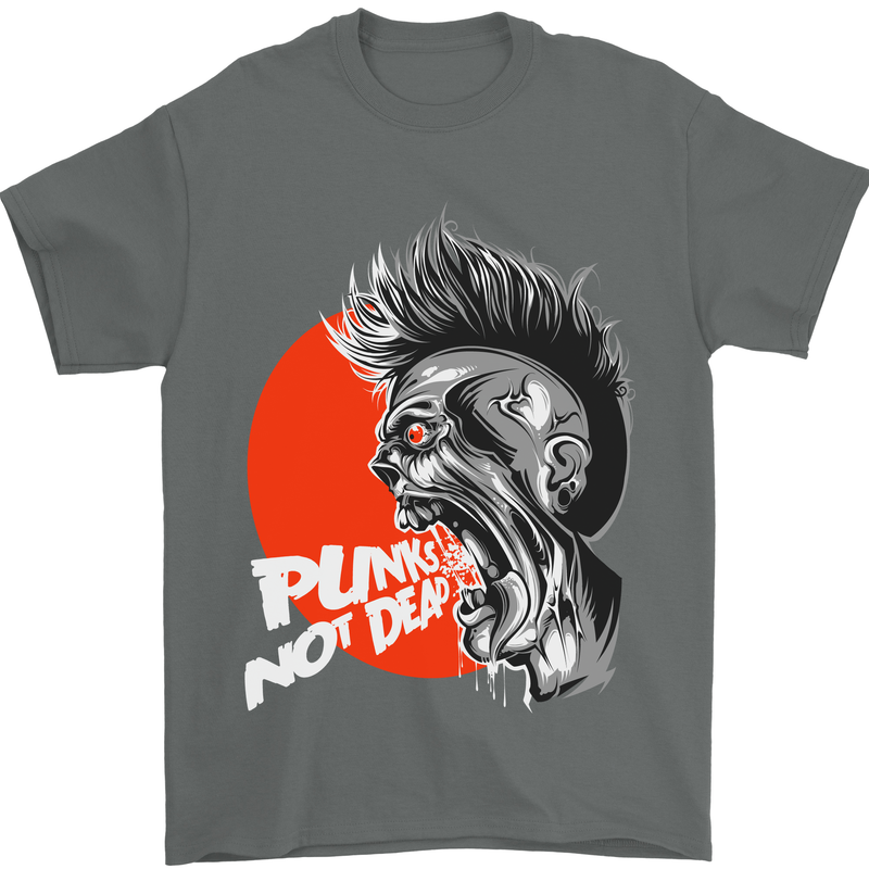 Punk's Not Dead Rock Music Skull Mens T-Shirt Cotton Gildan Charcoal