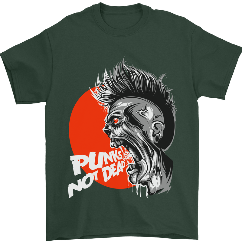 Punk's Not Dead Rock Music Skull Mens T-Shirt Cotton Gildan Forest Green