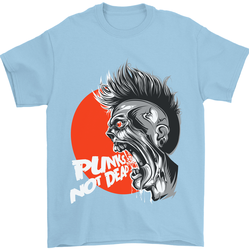 Punk's Not Dead Rock Music Skull Mens T-Shirt Cotton Gildan Light Blue