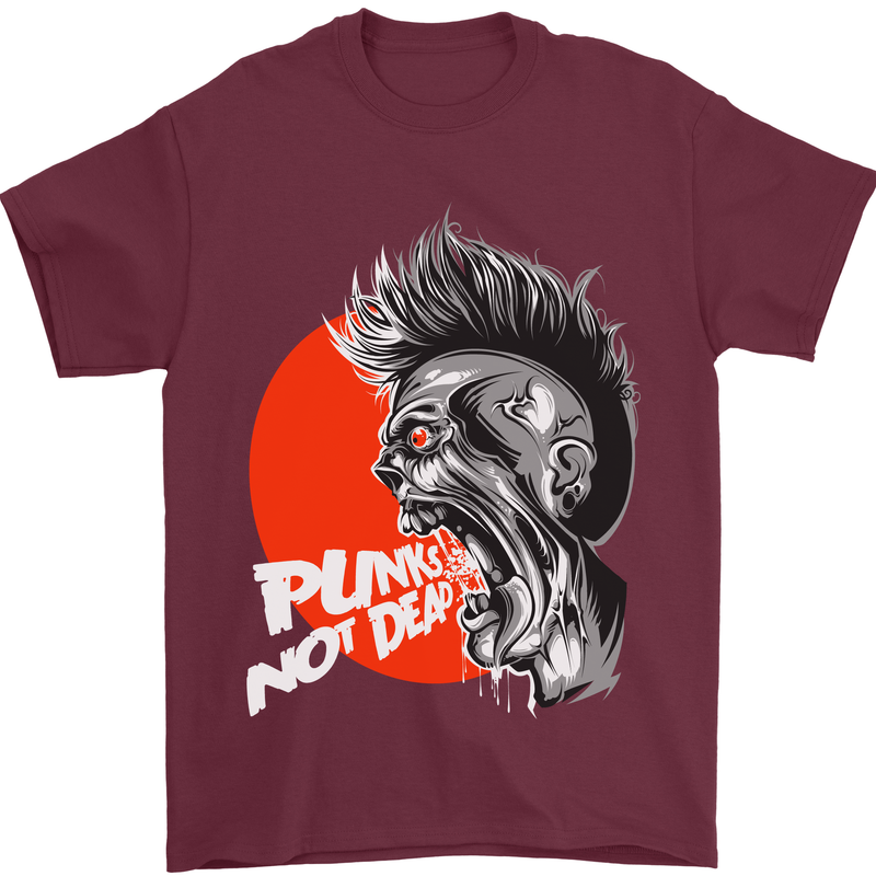 Punk's Not Dead Rock Music Skull Mens T-Shirt Cotton Gildan Maroon