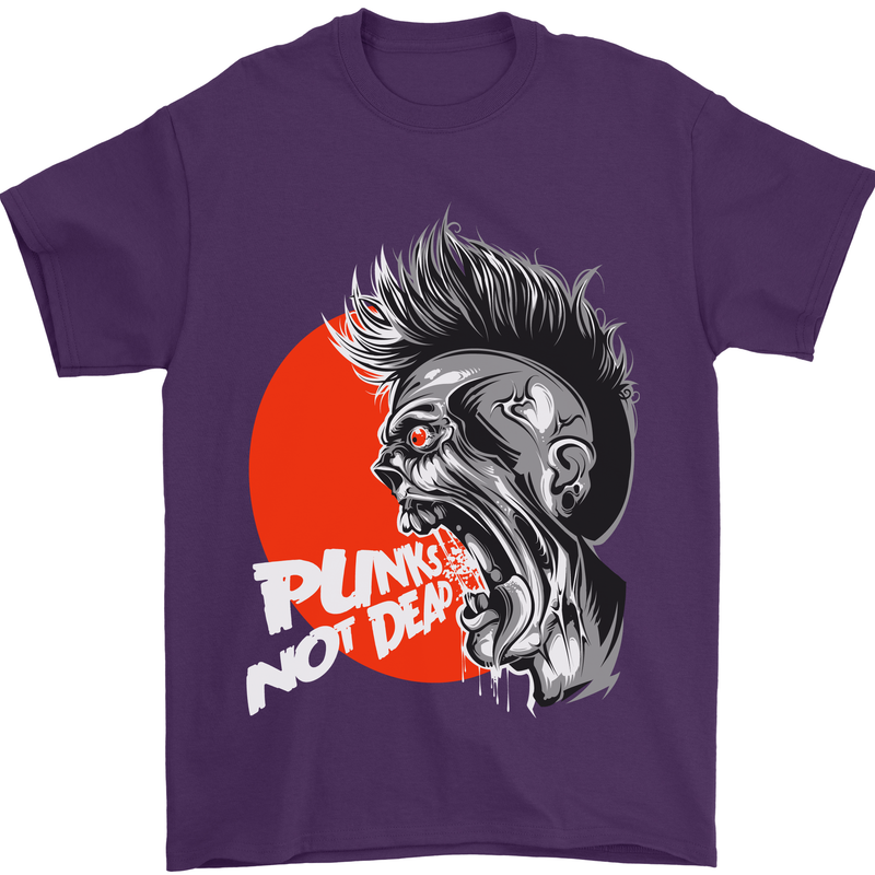 Punk's Not Dead Rock Music Skull Mens T-Shirt Cotton Gildan Purple