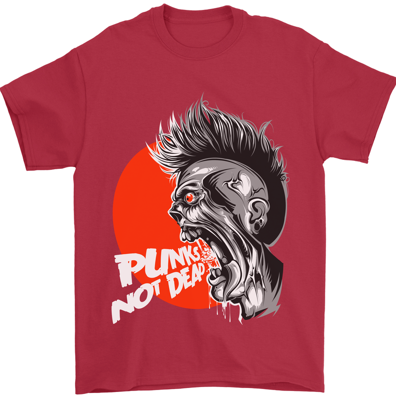 Punk's Not Dead Rock Music Skull Mens T-Shirt Cotton Gildan Red