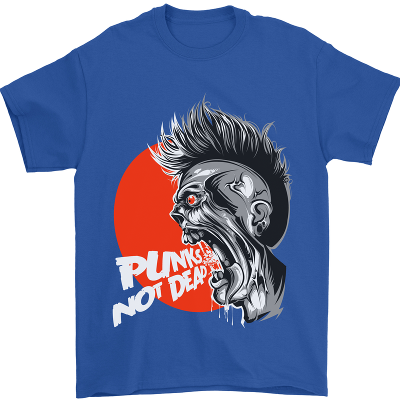 Punk's Not Dead Rock Music Skull Mens T-Shirt Cotton Gildan Royal Blue