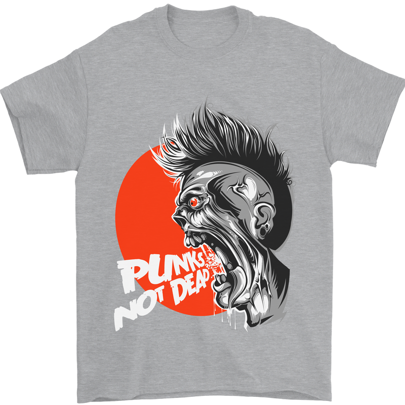 Punk's Not Dead Rock Music Skull Mens T-Shirt Cotton Gildan Sports Grey