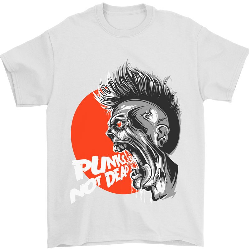 Punk's Not Dead Rock Music Skull Mens T-Shirt Cotton Gildan White