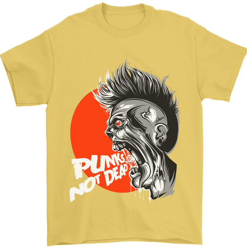 Punk's Not Dead Rock Music Skull Mens T-Shirt Cotton Gildan Yellow