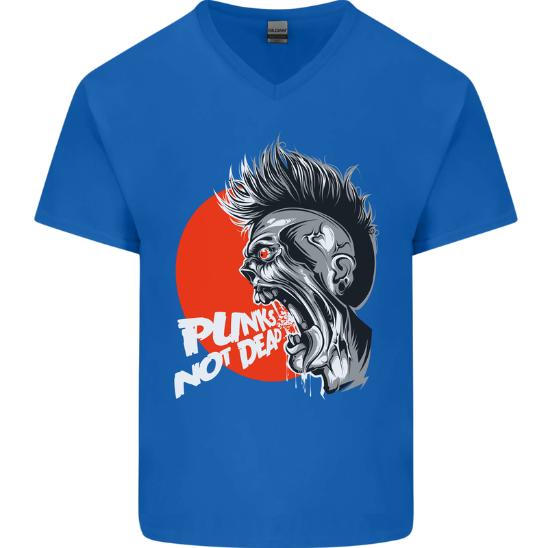 Punk's Not Dead Rock Music Skull Mens V-Neck Cotton T-Shirt Royal Blue