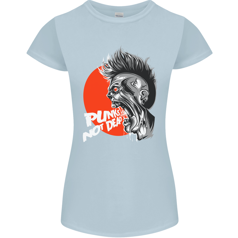 Punk's Not Dead Rock Music Skull Womens Petite Cut T-Shirt Light Blue