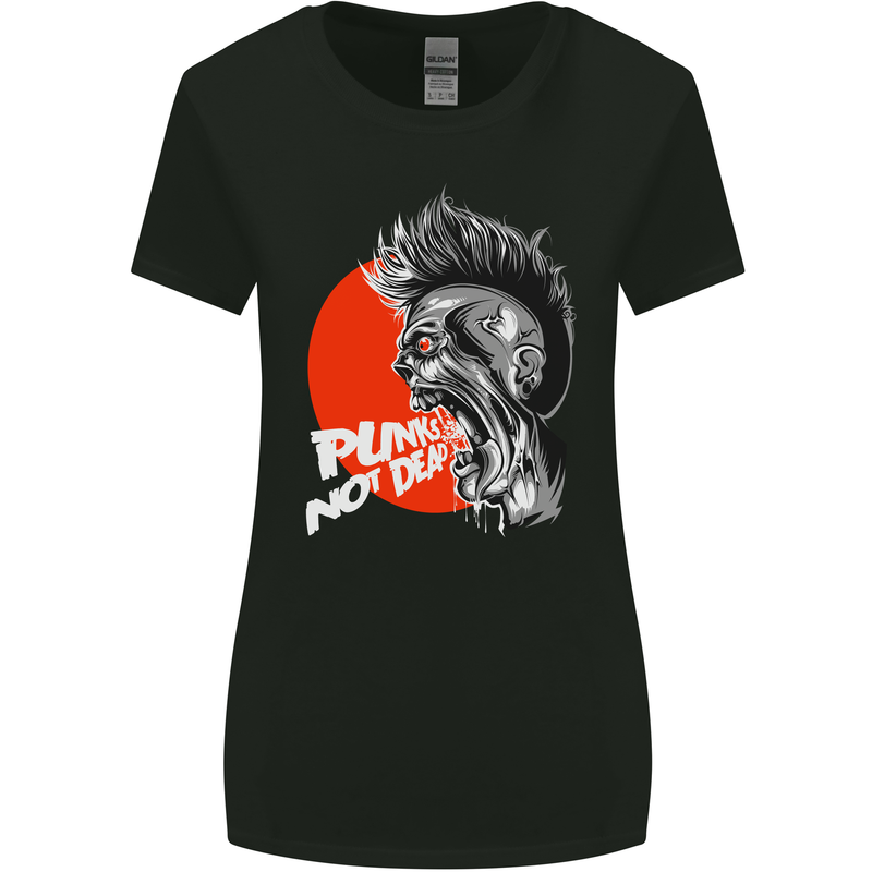 Punk's Not Dead Rock Music Skull Womens Wider Cut T-Shirt Black