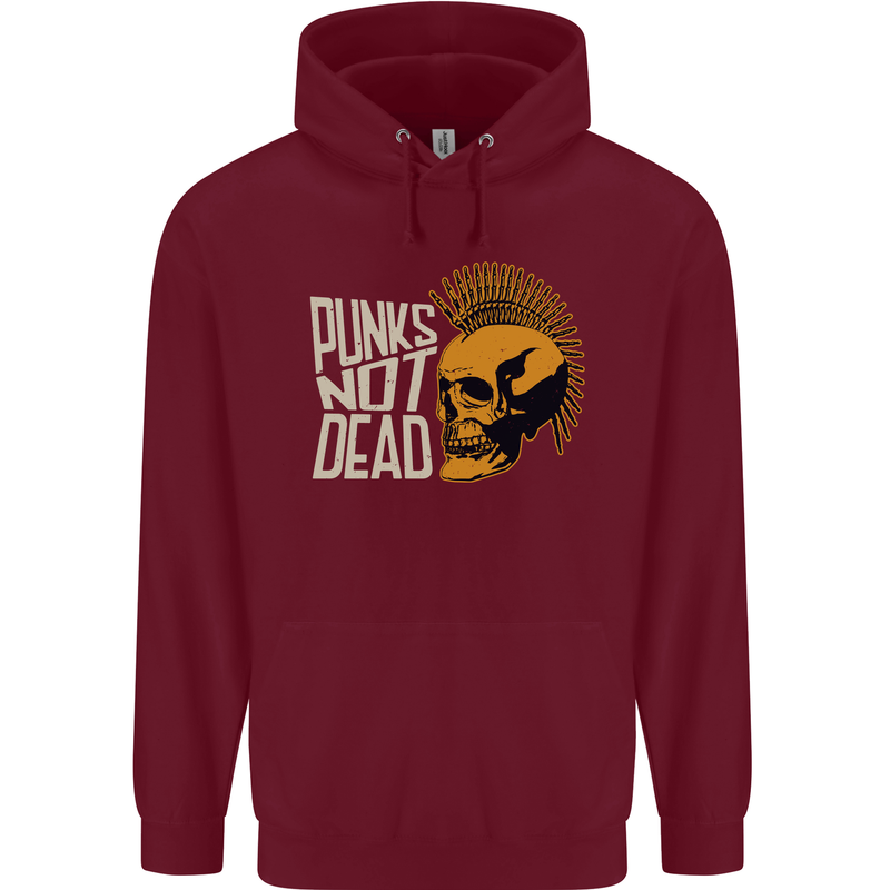 Punks Not Dead Skinhead Skull Childrens Kids Hoodie Maroon