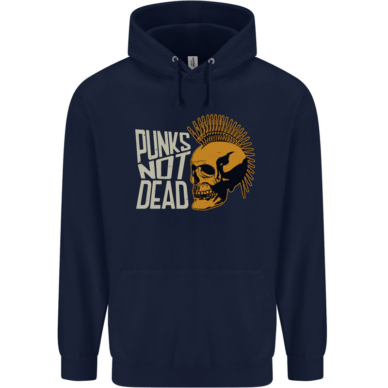 Punks Not Dead Skinhead Skull Childrens Kids Hoodie Navy Blue