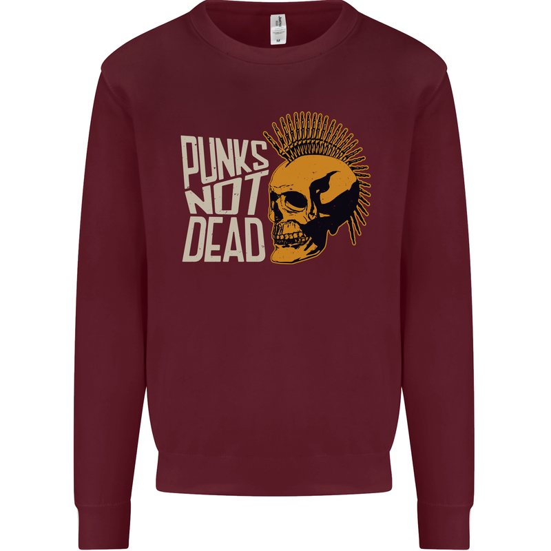 Punks Not Dead Skinhead Skull Kids Sweatshirt Jumper Maroon