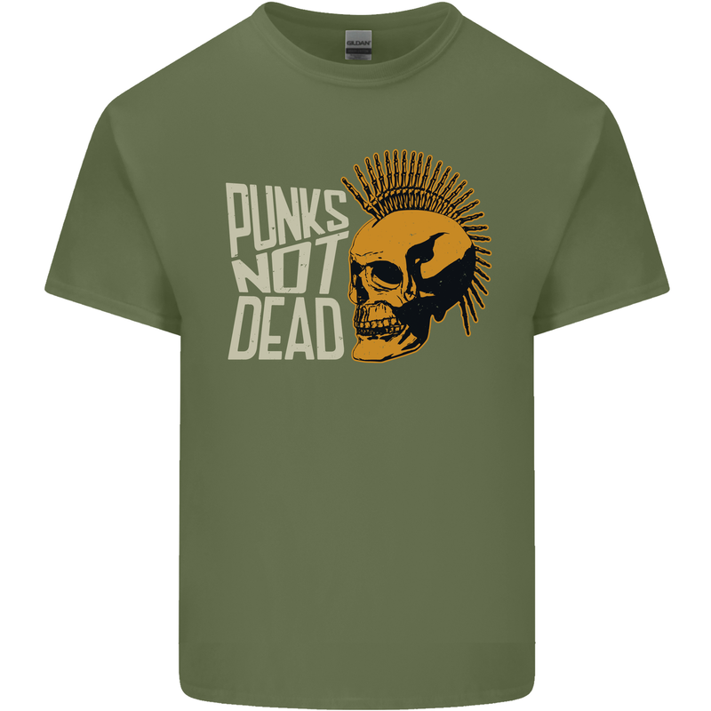 Punks Not Dead Skinhead Skull Mens Cotton T-Shirt Tee Top Military Green