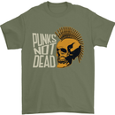 Punks Not Dead Skinhead Skull Mens T-Shirt 100% Cotton Military Green