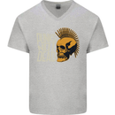 Punks Not Dead Skinhead Skull Mens V-Neck Cotton T-Shirt Sports Grey